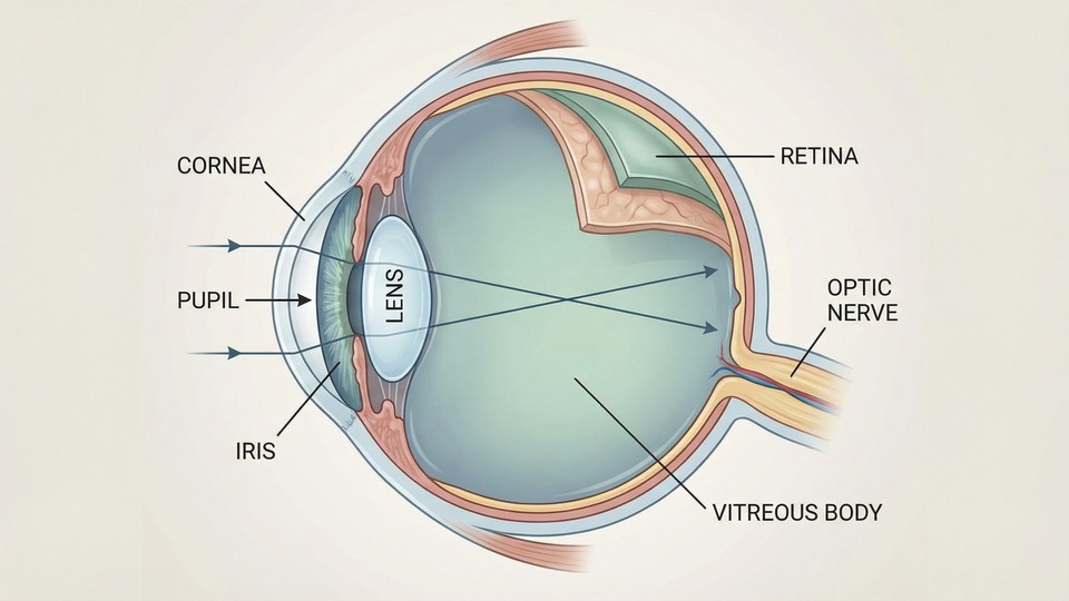 Cross-section of the human eye with the main parts