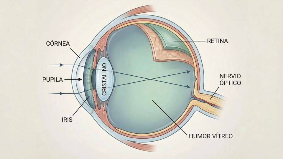 Corte transversal del ojo humano con las partes más importantes