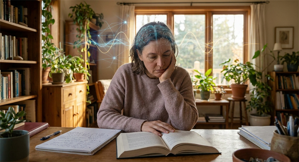 Person der læser og træner hjernens læring og hukommelse