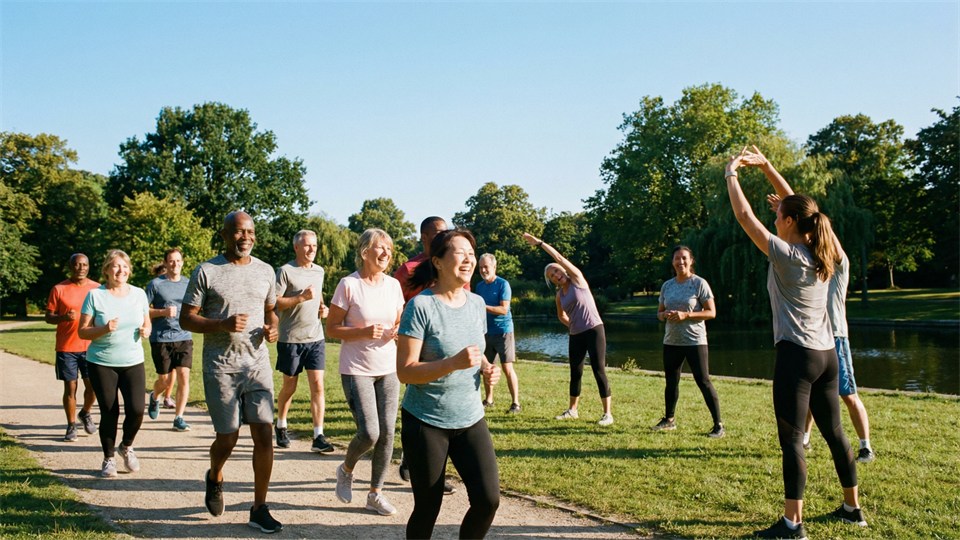 People exercising together outdoors