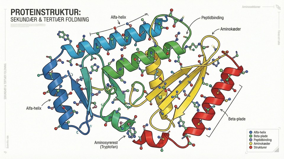 Illustration af proteinmolekyler og aminosyrer