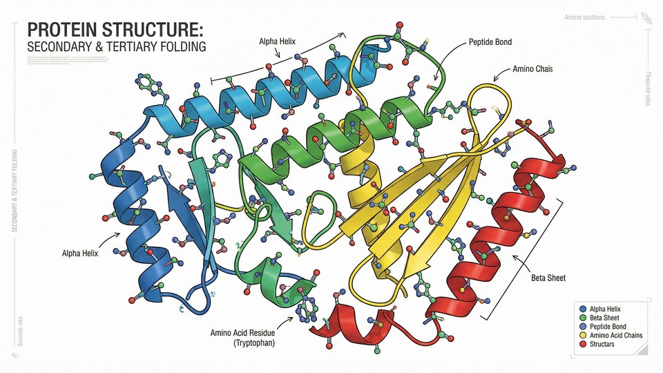 Illustration of protein molecules and amino acids