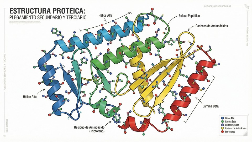 Ilustración de moléculas de proteína y aminoácidos