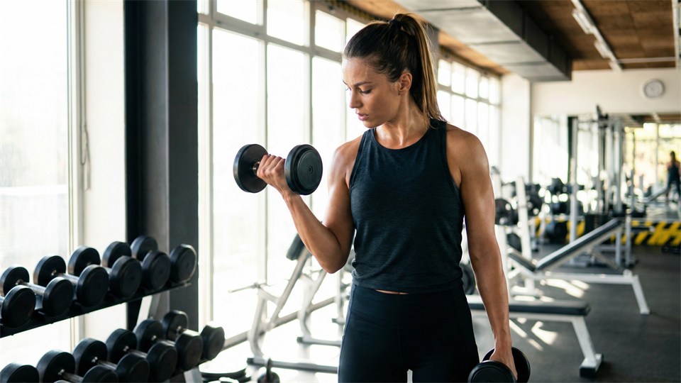Femme faisant de la musculation avec des haltères