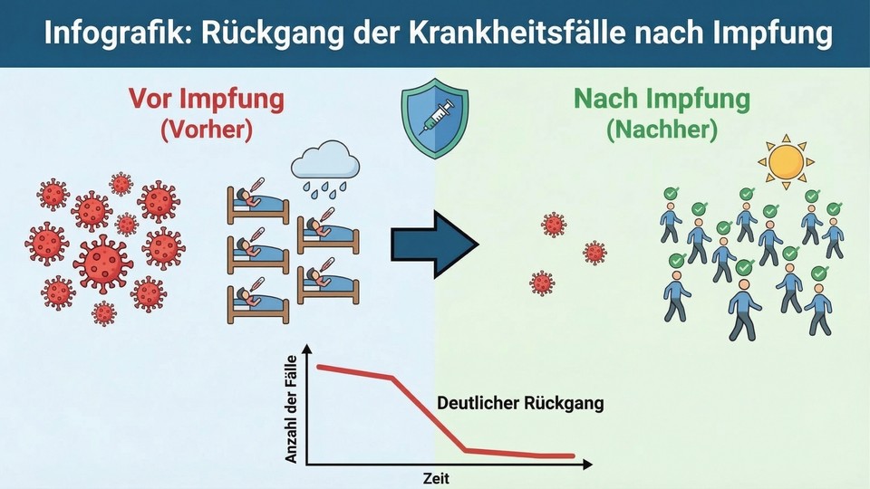 Infografik über den Rückgang von Krankheitsfällen nach Impfungen