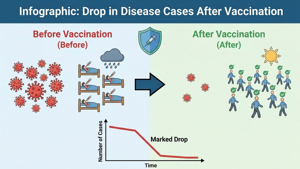 Infographic about the decline in disease cases after vaccination