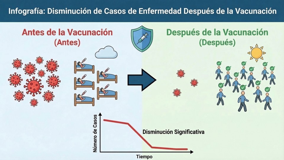 Infografía sobre la disminución de casos de enfermedades tras la vacunación