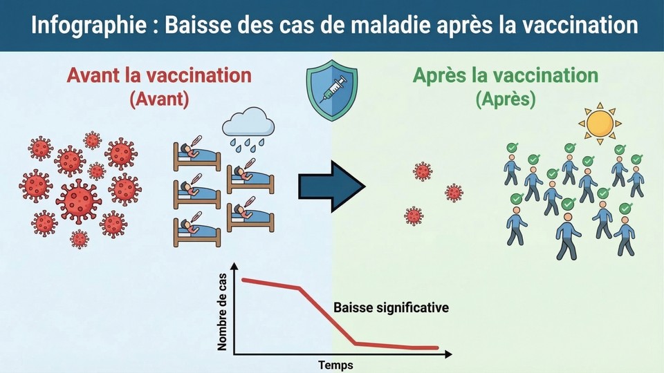 Infographie sur la diminution des cas de maladie après la vaccination