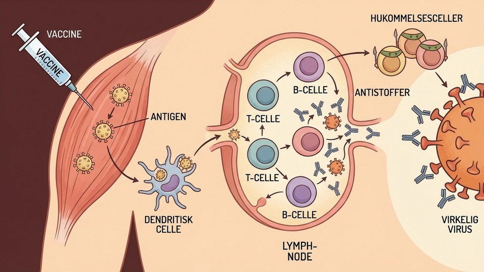 Illustration af immunforsvarets respons på vaccine