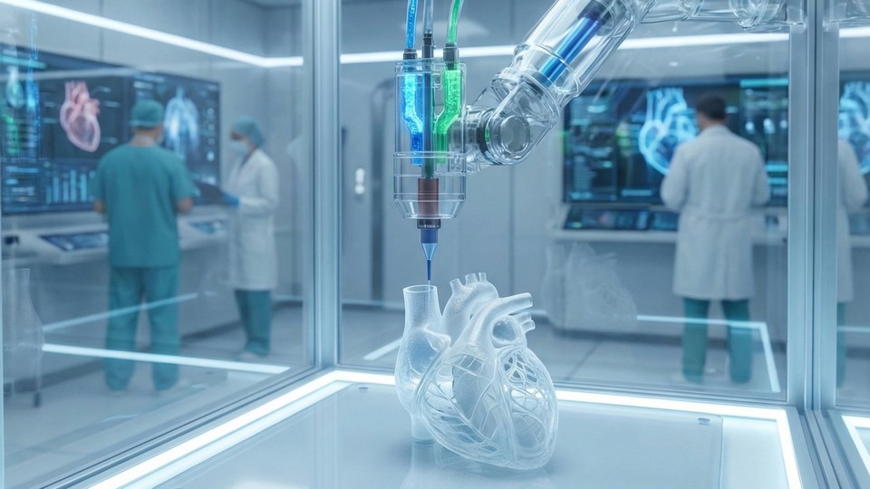 Visionært billede af 3D-print i fremtidens industri og sundhedssektor