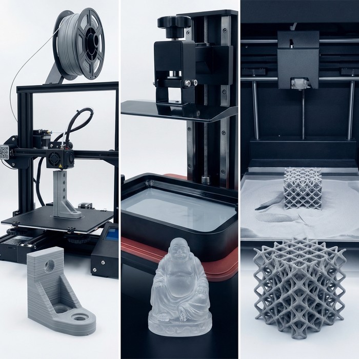 Sammenligning af FDM, SLA og SLS 3D-printere og deres produkter