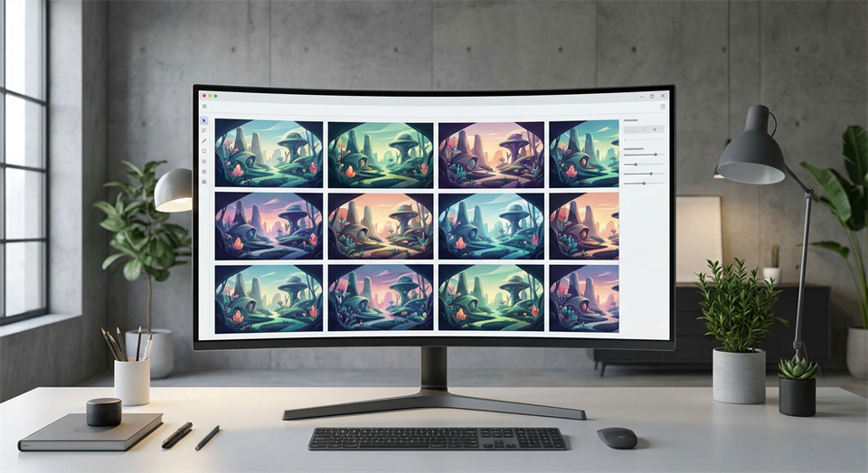 Several AI-generated design variations side by side