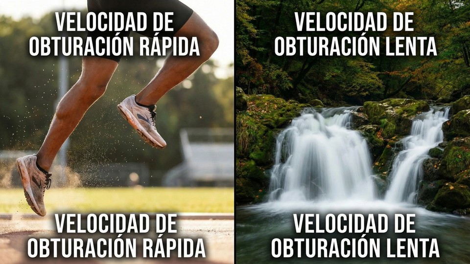 Ejemplos de imágenes con velocidad de obturación corta y larga: sujeto deportivo nítido y agua desenfocada