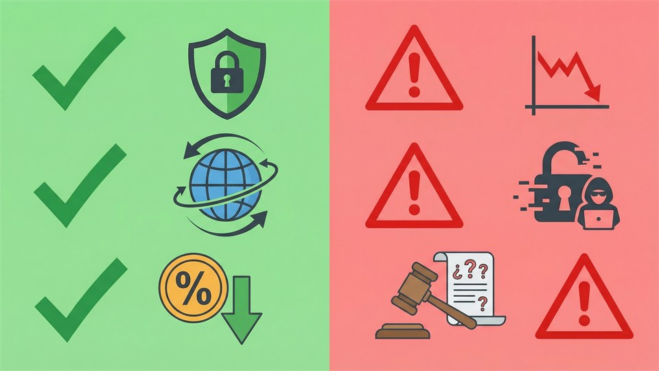 Grafisk sammenligning af fordele og ulemper ved kryptovaluta