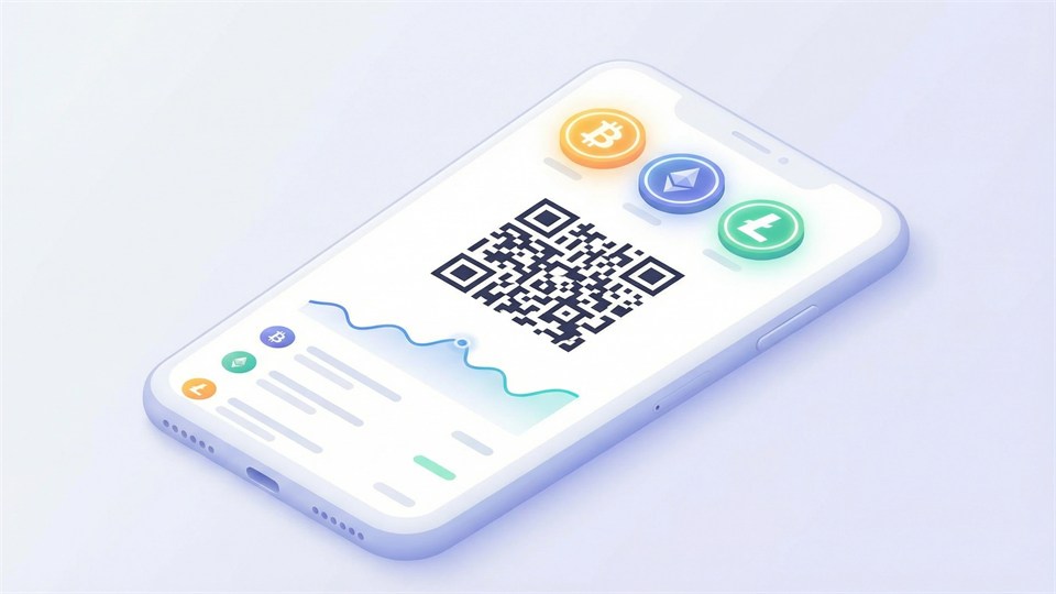 Illustration af digital wallet med kryptovalutaer
