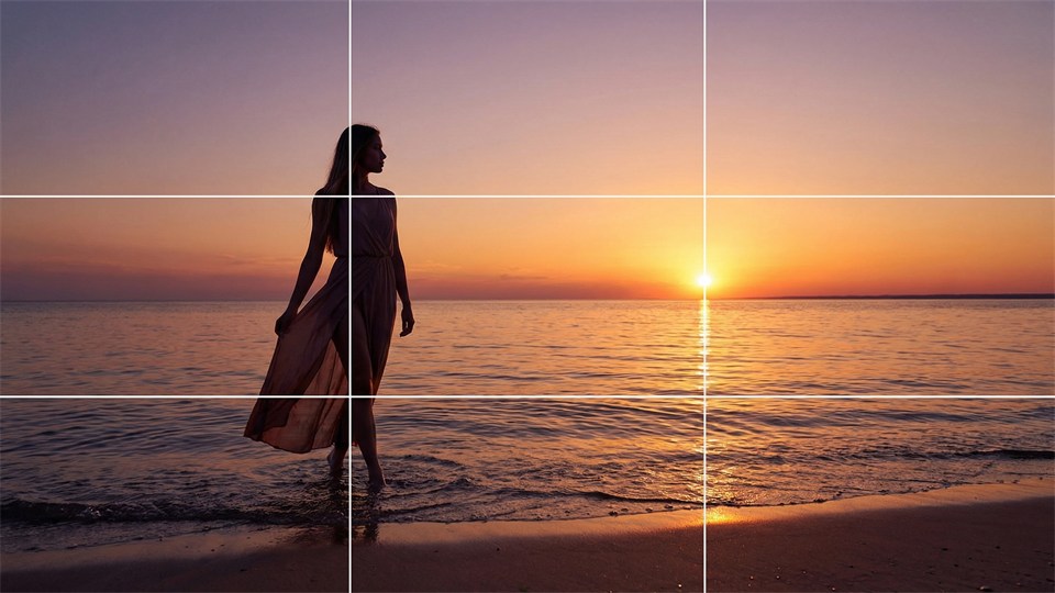 Illustration der Bildaufteilung mit Drittelgittern